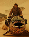A photo of Jung Woo-young riding a salmon through the desert in an AI-generated image by Ulsan HD. [ULSAN HD FC]