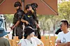 A member of the People's Liberation Army gesticulates while standing guard at the gate of the Old City of Kashgar, Xinjiang Uyghur Autonomous Region, China, Aug. 9. [EPA/YONHAP]