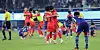 The Korean football team celebrates at the final whistle after after beating Japan 2-1 in the final of the men's football tournament at the Hangzhou Asian Games in Hangzhou, China on Saturday. [YONHAP]