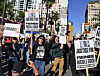 Activists protest the Wednesday shooting death of Renee Good in Minneapolis at Pershing Square in Los Angeles on Jan. 10. [UPI/YONHAP]