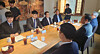 A consultative body comprising representatives from the government and trainee doctors holds a meeting at a restaurant in Seoul on Aug. 7 in an effort to break the prolonged standoff in the health care sector. [YONHAP]