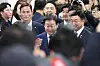 Former Democratic Party leader Lee Jae-myung, who announced his bid for the 21st presidential election, walks into a venue at the National Assembly in Yeouido, western Seoul to deliver a speech regarding his policy vision and campaign engagement schedule on April 11. [YONHAP]