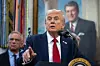 U.S. President Donald Trump speaks during an announcement in the Oval Office at the White House in Washington, D.C. on Sept. 30. Trump announced an agreement with the pharmaceutical company to voluntarily sell its medications through Medicaid at lower prices. [UPI/YONHAP]
