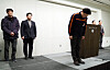 Jeju Air CEO Kim E-bae bows his head during an emergency press conference held at the Mayfield Hotel in Gangseo District, western Seoul, on Dec. 29.