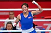 North Korea's Pang Chol-mi celebrates winning gold in the women's bantamweight at the Hangzhou Asian Games in Hangzhou, China on Oct. 4, 2023. [XINHUA/YONHAP]