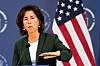 U.S. Secretary of Commerce Gina Raimondo attends a press conference at the Boeing Shanghai Aviation Services near the Shanghai Pudong International Airport, in Shanghai, China August 30, 2023. [REUTERS/YONHAP]