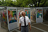 Kunihio Iida, atomic bomb survivor and volunteer guide who speaks in English to foreign visitors, looks at the sky in front of the Children's Peace Monument, where people offer paper cranes to honor the victims of the 1945 atomic bomb in Hiroshima, Japan, on July 9. [AP/YONHAP]