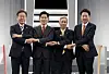 From left: Lee Jae-myung of the Democratic Party, Kim Moon-soo of the People Power Party, Kwon Young-gook of the Democratic Labor Party and Lee Jun-seok of the Reform Party pose for a photo ahead of the second televised presidential debate on May 23 at the KBS studio in Yeongdeungpo District, western Seoul. [JOINT PRESS CORPS]