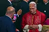 Pope Leo XIV leaves at the end of the Doxology in the Patriarchal Church of Saint George in Istanbul, Turkey on Nov. 29. [AP/YONHAP]