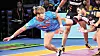 Lee Jang-kun blocks his opponent's attack during a Pro Kabaddi League game in India. [PRO KABADDI LEAGUE]