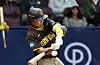 San Diego Padres infielder Kim Ha-seong hits a two-run home run in the second inning of a game against the LG Twins at Gocheok Sky Dome in western Seoul on Monday. [NEWS1]