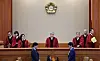 Constitutional Court justices attend a hearing at the court headquarters in Jongno District, central Seoul, on July 18. [YONHAP]