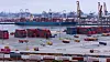 A drone view shows shipping containers from China at the Port of Los Angeles, in San Pedro, California, United States, May 1. [REUTERS/YONHAP]
