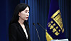 Presidential spokesperson Jeong Hye-jeon speaks in a press briefing at the presidential office in central Seoul on Friday. [NEWS1]