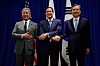 U.S. Secretary of State Marco Rubio, center, shakes hands with Japanese Foreign Minister Iwaya Takeshi, left and Korean Foreign Minister Cho Hyun at the Lotte New York Palace Hotel, on the sidelines of the 80th United Nations General Assembly in New York City on Sept. 22. [REUTERS/YONHAP]