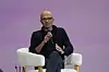 Microsoft Chairman and CEO Satya Nadella speaks at LlamaCon 2025, an AI developer conference, in Menlo Park, California, on April 29. [AP/YONHAP]