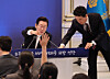 President Lee Jae Myung takes questions from reporters during a press conference to mark 100 days in office at the Blue House’s Yeongbingwan state guest house in central Seoul on Sept. 11. [JOINT PRESS CORPS]