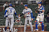 Los Angeles Dodgers first baseman Freddie Freeman reacts with designated hitter Shohei Ohtani after hitting a three run home run against the Atlanta Braves during the eighth inning at Truist Park on May 4. [REUTERS/YONHAP]