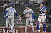 Los Angeles Dodgers first baseman Freddie Freeman reacts with designated hitter Shohei Ohtani after hitting a three run home run against the Atlanta Braves during the eighth inning at Truist Park on May 4. [REUTERS/YONHAP]