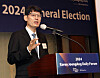 Political analyst Park Sung-min, also the head of public and political consulting firm MIN Consulting, speaks during the 2024 Korea JoongAng Daily Forum held at the Westin Josun Hotel in central Seoul on Wednesday. [PARK SANG-MOON]
