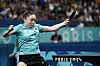 Korea's Jeon Ji-hee plays against Germany's Shan Xiaona during the women's bronze medal team table tennis match at the Paris Olympics in Paris on Saturday. [AP/YONHAP]