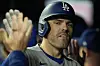 Los Angeles Dodgers' Freddie Freeman celebrates hitting a three-run homer against the Atlanta Braves in the eighth inning of a baseball game in Atlanta on May 4. [AP/YONHAP]