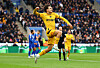 Wolverhampton Wanderers' Rodrigo Gomes celebrates scoring a goal during a Premier League match against Leicester City at King Power Stadium in England on Dec. 22. [REUTERS/YONHAP]
