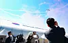 A U.S. B-52 strategic bomber flies over the Seoul Air Base in Seongnam, Gyeonggi, during the opening ceremony of the Seoul International Aerospace & Defense Exhibition (ADEX) Tuesday. [YONHAP]