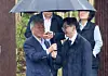 Former President Moon Jae-in, left, speaks to former South Gyeongsang Governor Kim Kyoung-soo as Kim visited Moon's residence in Yangsan, South Gyeongsang on April 14. [NEWS1]