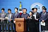 Lawmakers of the Democratic Party's committee for countermeasures against political suppression hold an emergency press conference following former President Moon Jae-in's indictment without detention by prosecutors, at the National Assembly in Yeouido, western Seoul on April 24. [YONHAP]