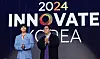 G-Dragon, left, attends the Innovate Korea 2024 forum at KAIST on June 5, 2024. [YONHAP]