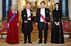 From left, Britain's Queen Camilla, King Charles III, Korea's President Yoon Suk Yeol and his wife Kim Keon Hee pose for a photo during a state banquet at Buckingham Palace in central London on Tuesday. [AP/YONHAP]