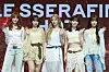 Members of girl group Le Sserafim pose for photos during a showcase held on March 14 at the Yes24 Live Hall music venue in eastern Seoul for the group's fifth EP 'Hot.' [DANIELA GONZALEZ PEREZ]
