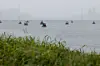 Explosive barrels placed by Taiwan military at the Tamsui river, as part of a series of emergency combat readiness drills, in response to China conducting ″Justice Mission 2025″ military drills around Taiwan, in Taipei, Taiwan, on Dec. 31, 2025. [REUTERS/YONHAP]