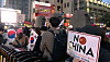 Participants wave “No China” signs in front of the Chinese Embassy in Jung District central Seoul in March. [YONHAP]