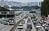 Traffic builds up in the Seoul-bound lanes near the Osan Interchange on the Gyeongbu Expressway in Osan, Gyeonggi on Oct. 9. [YONHAP]