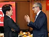 Park Chang-hee, CEO of the JoongAng Ilbo and Korea JoongAng Daily, left, speaks to Stephen Dunbar-Johnson, president, international of The New York Times. [PARK SANG-MOON]