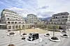 This photo provided by Woven by Toyota shows the square at the center of the apartment complexes of Woven City in Susono city, Shizuoka Prefecture on Feb. 2025. [AP/YONHAP]