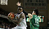 Busan KCC Egis center Rah Gun-ah, left, in action during a KBL playoff game against Wonju DB Promy at Wonju Gymnasium in Wonju, Gangwon, on April 15, 2024. [NEWS1]