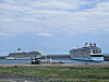 Ovation of the Seas, right, and the Adora Magic City cruise ships are docked at the Gangjeong Port in Jeju Island on May 10. [JEJU SPECIAL SELF-GOVERNING PROVINCIAL OFFICE]