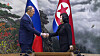 North Korean Foreign Minister Choe Son-hui, right, shakes hands with Russian Foreign Minister Sergi Lavrov during their last meeting in Pyongyang on Oct. 19 in this footage broadcast by the North's state-controlled Korean Central Television the following day. [YONHAP]