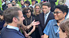 Lee Soo-man, producer and founder of A2O Entertainment, meets with French President Emmanuel Macron at the Elysee Palace in Paris on June 20. [A20 ENTERTAINMENT]