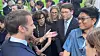 Lee Soo-man, producer and founder of A2O Entertainment, meets with French President Emmanuel Macron at the Elysee Palace in Paris on June 20. [A20 ENTERTAINMENT]
