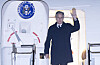 U.S. Secretary of State Antony Blinken waves as he departs a plane at Osan Air Base in Pyeongtaek, Gyeonggi, on Nov. 18, 2023. [YONHAP]