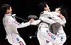 The Korean men's foil team celebrate after beating China in the final of the team foil event at the Hangzhou Asian Games at Hangzhou Dianzi University Gymnasium Final Piste in Hangzhou, China on Wednesday. [YONHAP]