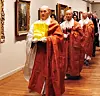A delegation of the Jogye Order, the largest sect of Korean Buddhism, leaves the Museum of Fine Arts, Boston, on April 16, carrying 14th-century Buddhist relics returned from the museum. [JOGYE ORDER]