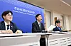 Deputy Prime Minister and Finance Minister Koo Yun-cheol delivers a statement during a briefing on Korea-U.S. trade talks at the Korean Embassy in Washington on July 30. From left are Industry Minister Kim Jung-kwan, Finance Minister Koo, and Trade Minister Yeo Han-koo. [MINISTRY OF ECONOMY AND FINANCE]