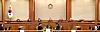 Six Constitutional Court justices are seated in the courtroom of the Constitutional Court in Jongno District, central Seoul, on Tuesday. [YONHAP]