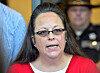 Then Rowan County Clerk Kim Davis makes a statement to the media at the front door of the Rowan County Judicial Center in Morehead, Ky. Sept. 14, 2015. [AP/YONHAP]