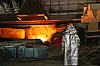 A Posco employee works at its Pohang steel plant in North Gyeongsang. [YONHAP]